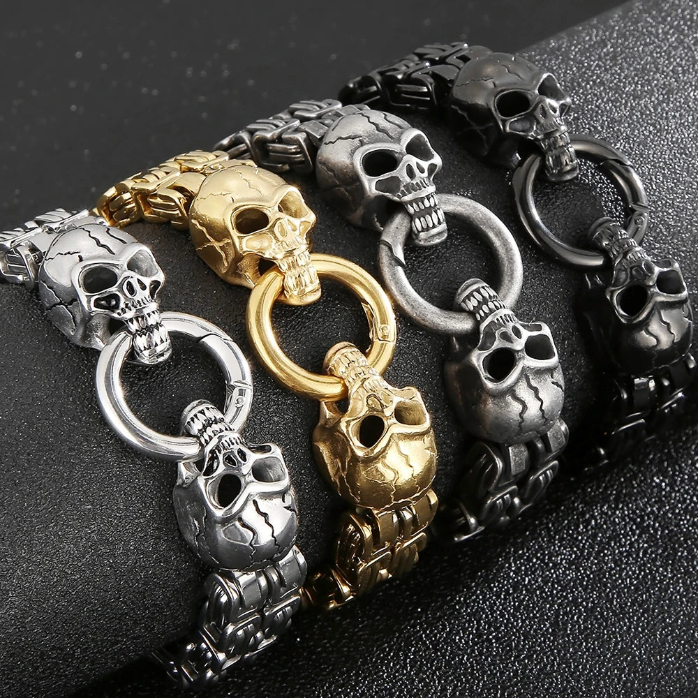Gothic Skull Bracelet For Man 316L Stainless Steel Skeleton Charm Double Link Chain Men's Bracelets Male Cool On Hand