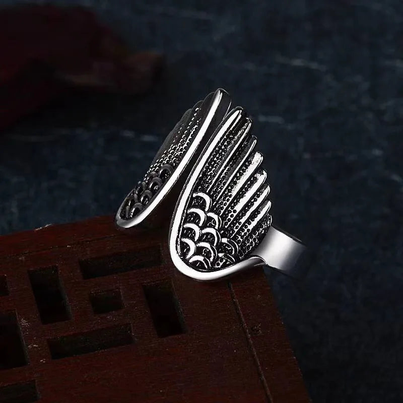 Retro Dark Angel Wings Ring For Women Men Punk Gothic Open Ring Designer Jewelry Unisex Accessories Gift For Lovers