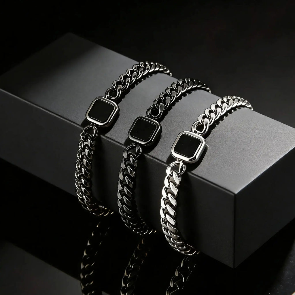 Trendy Stainless Steel Cuban Chain Bracelet for Men, Fashion Square Charm Waterproof Bracelet, Punk Classic Jewelry Gift