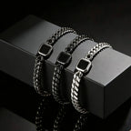 Trendy Stainless Steel Cuban Chain Bracelet for Men, Fashion Square Charm Waterproof Bracelet, Punk Classic Jewelry Gift