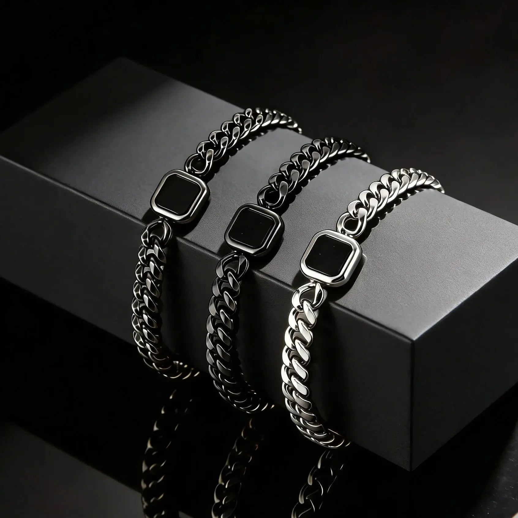 Trendy Stainless Steel Cuban Chain Bracelet for Men, Fashion Square Charm Waterproof Bracelet, Punk Classic Jewelry Gift