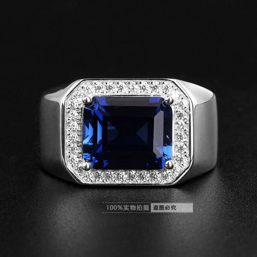 Solitaire Male 5ct Lab Emerald Sapphire Ring 925 sterling silver Engagement Wedding band Rings for Men Moissanite Party