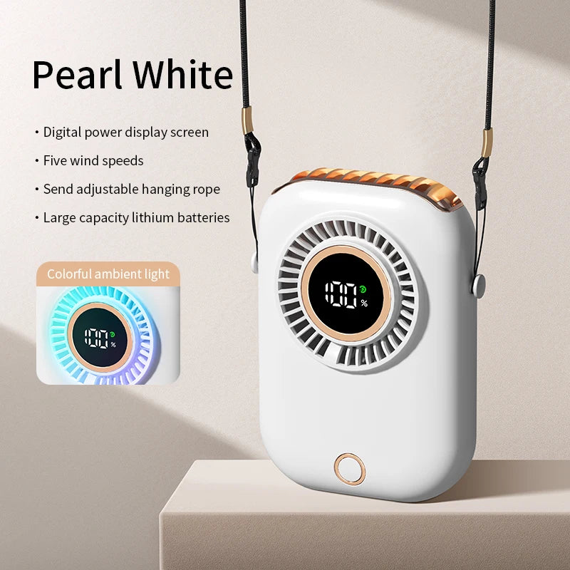 Colorful Hanging Neck Fan Portable Hanging Neck Fan Intelligent Digital Display Colorful Atmosphere Light Five-speed
