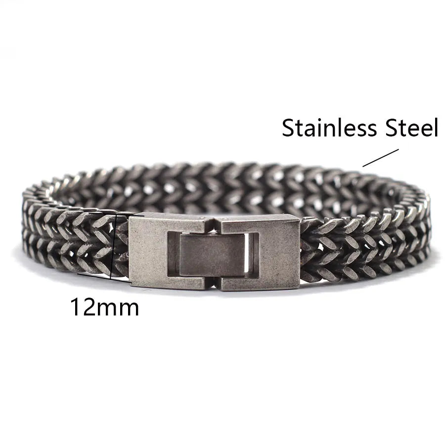 Noter Vintage Stainless Steel Cuban Chain Bracelet Men Hiphop Rock Braslet Bangle Outdoor Sports Camping Cycling