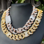 Aokaishen Iced Out Cuban Link Chain for Men Two Tone Prong Necklace Real Copper Cubic Zirconia Hip Hop Jewelry
