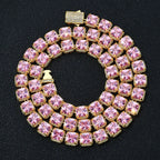 Tennis Chain Necklace Iced Out Pink Princess Cut