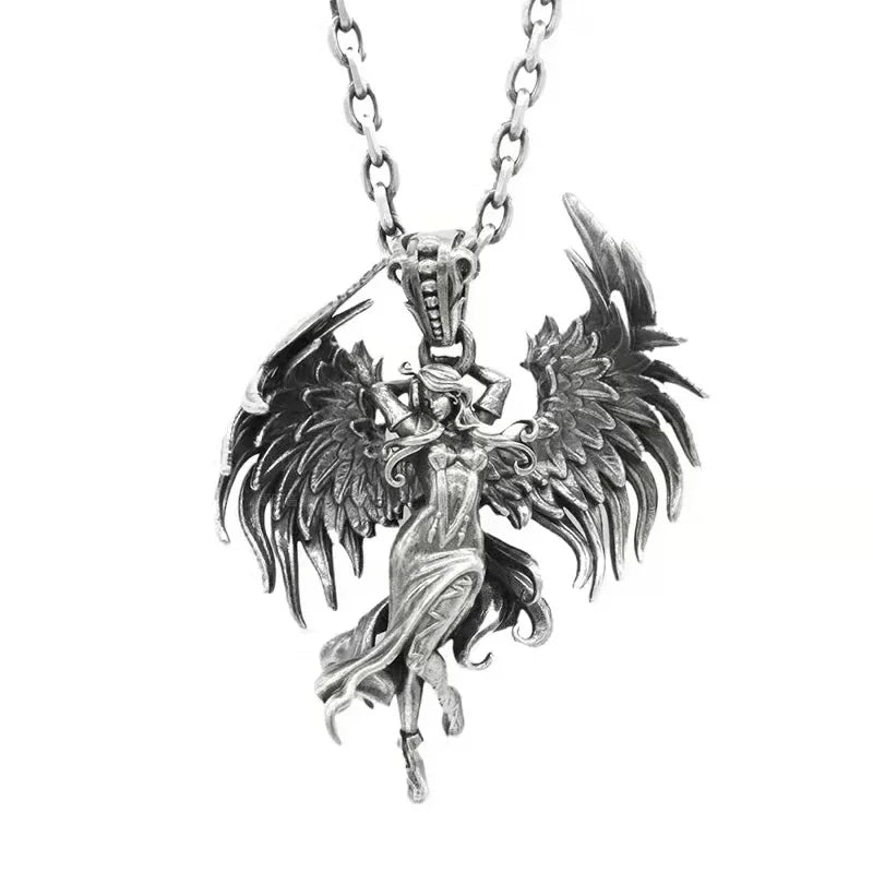 Cat Wings Animal Pendant Necklace — Silver
