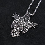 New Vintage Stainless Steel Nordic Odin Crow Pendant Necklace Fashion Viking Compass Necklaces Amulet Jewelry Gifts Dropshipping