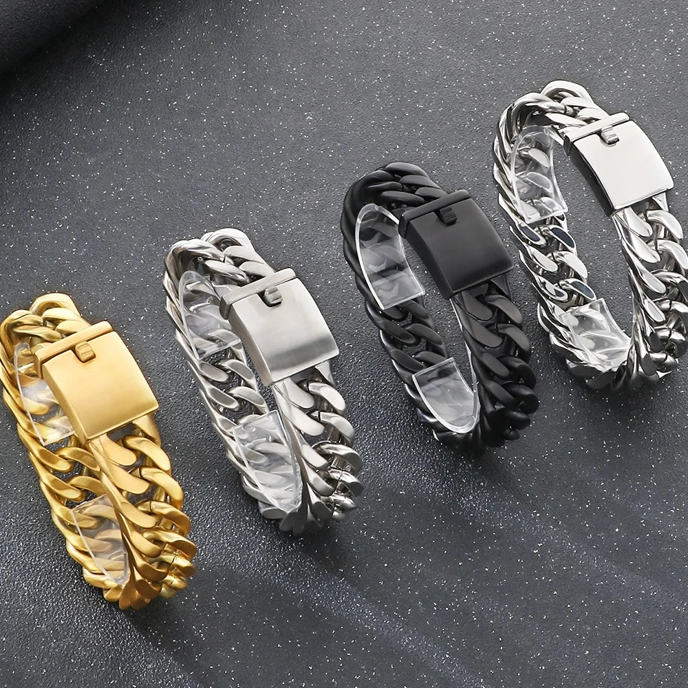 Classic Bracelet Men's 18MM Width Brushed Matte 316L Stainless Steel Curb Cuban Link Chain Man Bracelets Male Jewelry