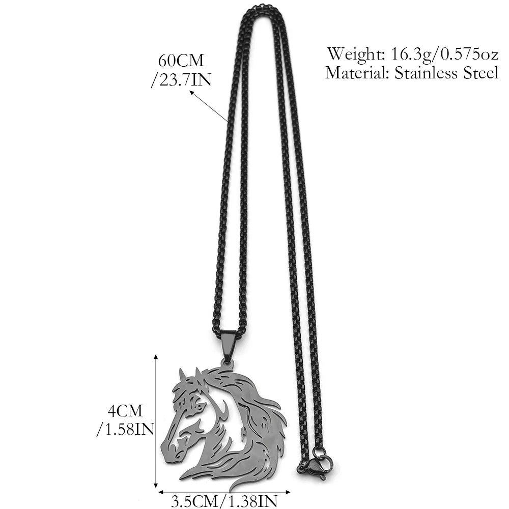 Classic Horse Head Male Chain For Women Men Stainless Steel Silver Color Hiphop Animal Pony West Cowboy Pendant