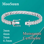 MooSuun 3mm--6.5mm Moissanite Diamond Tennis Bracelet for Women Men Luxury Fine Jewelry Pass Test S925 Sterling Silver
