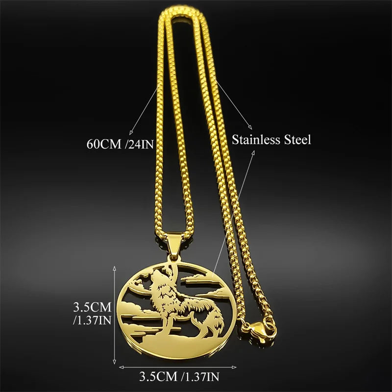Roar Wolf Crowd Pendant Necklace For Women Men Stainless Steel Gold Silver Color Sky Animal Lover Man Chain Jewelry