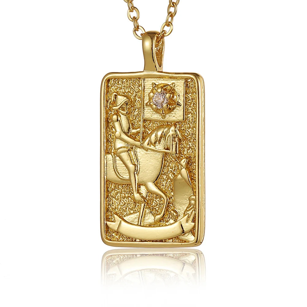 22 Style Classic Tarot Card Pendant Necklace Double Sided Zircon Tarot Necklace Major Arcana Empress Sun Star Sign