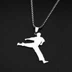 Karate Kick Man Pendant Necklace For Men Stainless Steel Martial Arts Kung Fu Charm Male Chain Jewelry Taekwondo Fighter Gift