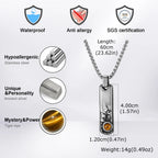 Vintage Men's Natural Stone Rectangle Pendant Necklace,Grey Stainless Steel Thin Bar Necklace,Birthday Party Jewelry