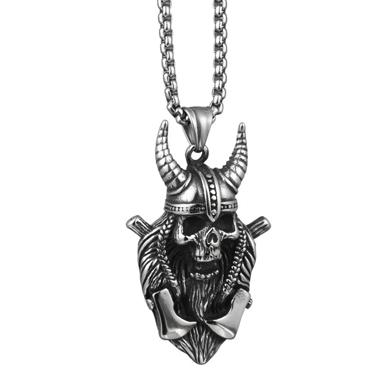 Viking Horned Skull Pendant Necklace — Nordic