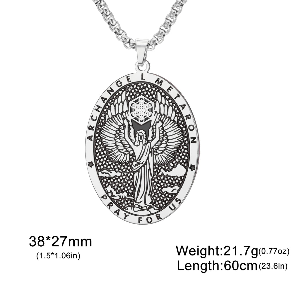 Retro Saint Religious Necklaces for Women Men Archangel Metatron Pendant Patron Saint Amulet Medal Religion Religious