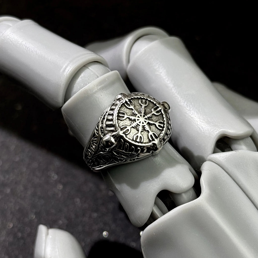 Vegvisir Viking Compass Ring, Silver-Tone — Copper Alloy