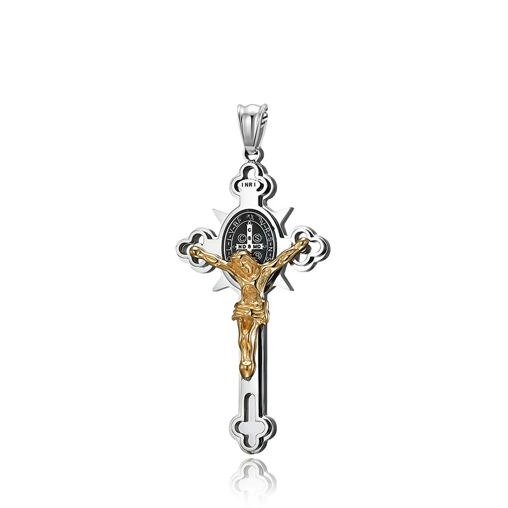 Vintage Christian Jesus Cross Pendant Necklace Men's Stainless Steel Religious Jesus Necklaces Prayer Baptism Jewelry