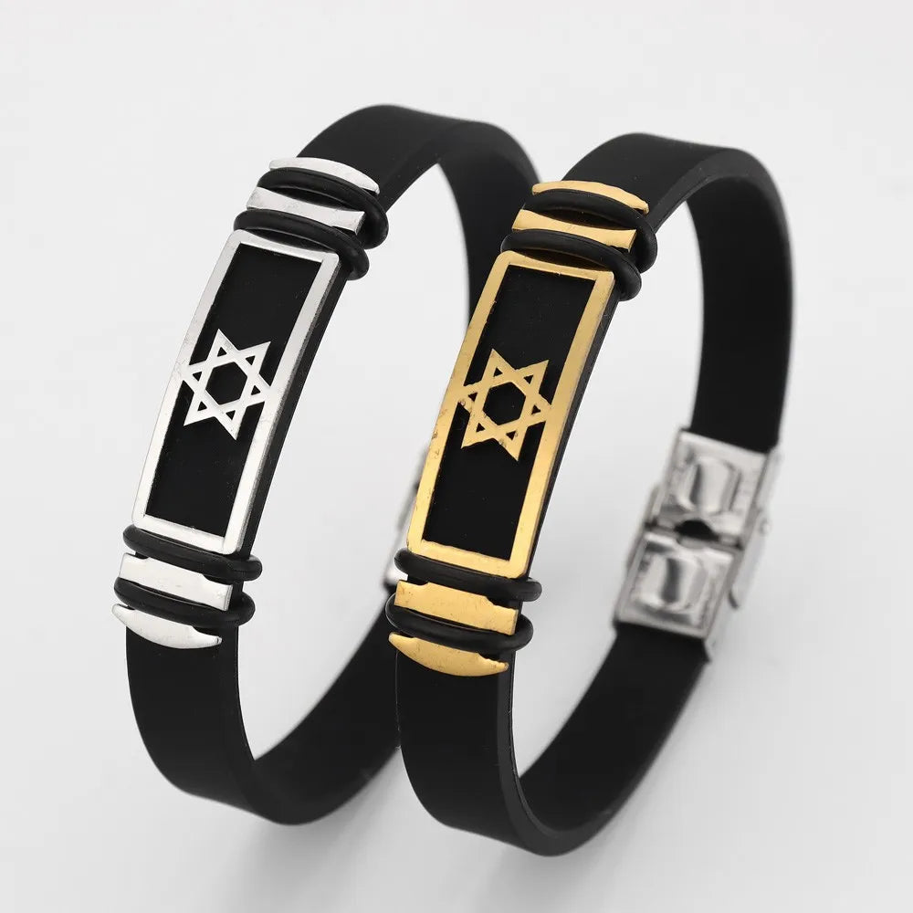 New Simple Style Black High Quality Silicone Alloy Hexagram Star Men's Bracelet Popular Glamour Men Accessories