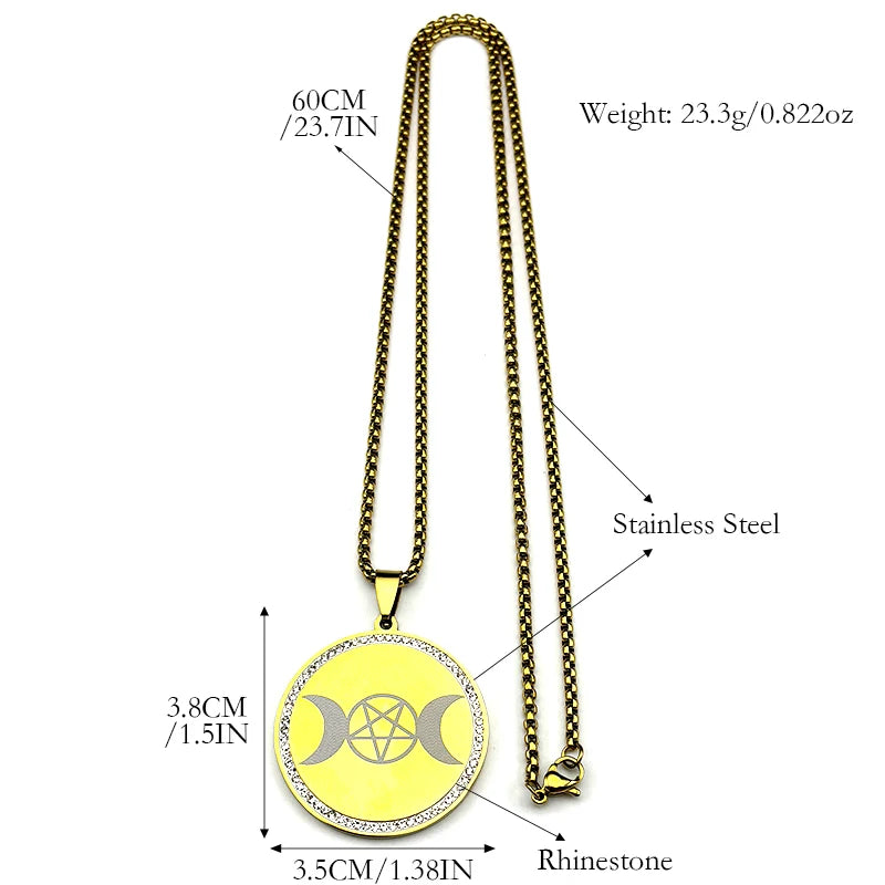 Star Moon Gold Pendant Goddess Triple Pentagram