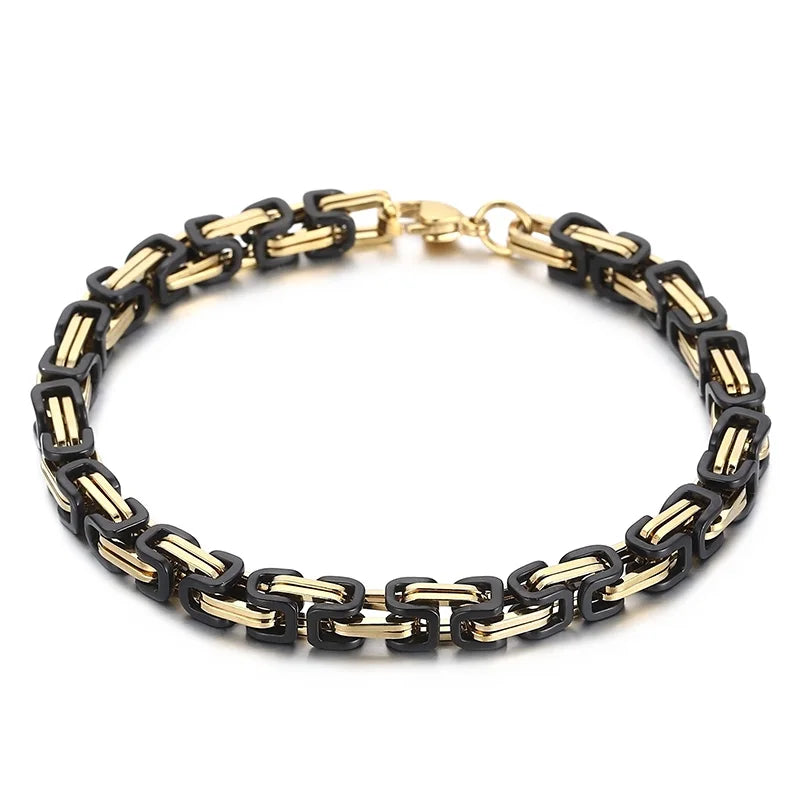 Fongten 4/5/6/8mm Byzantium Bracelet For Men Stainless Steel Box Chain Wirstband Charm Men Bangle Bracelets Jewelry