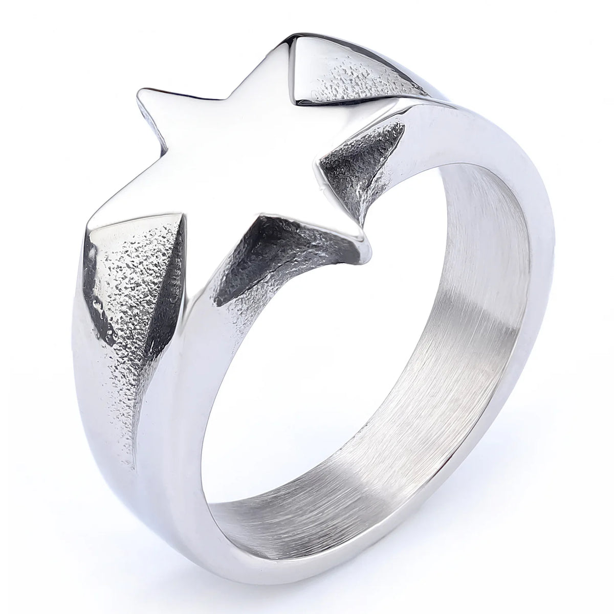Simple Six-Point Star Band Ring — Stainless Steel