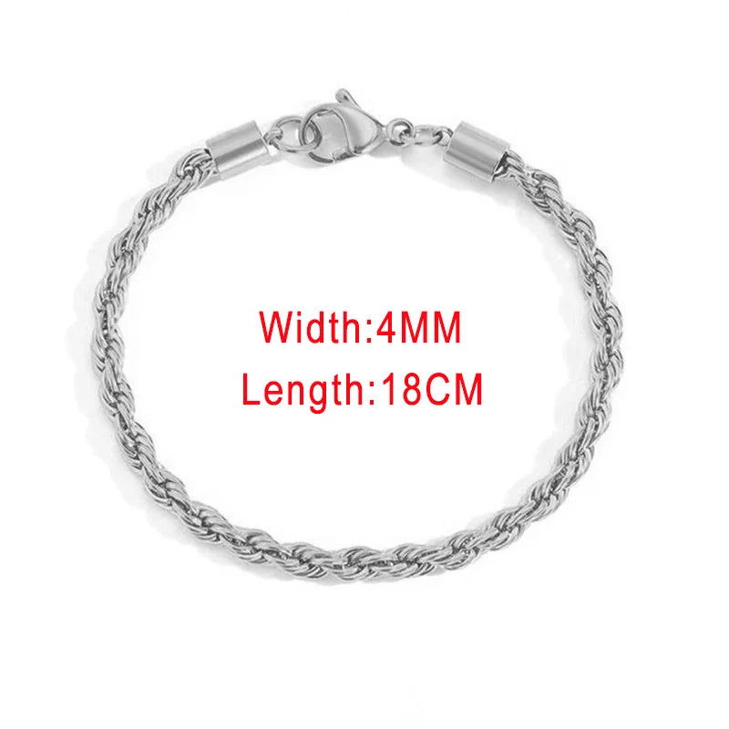 Rope Chain Bracelet 3-4mm — Stainless Steel