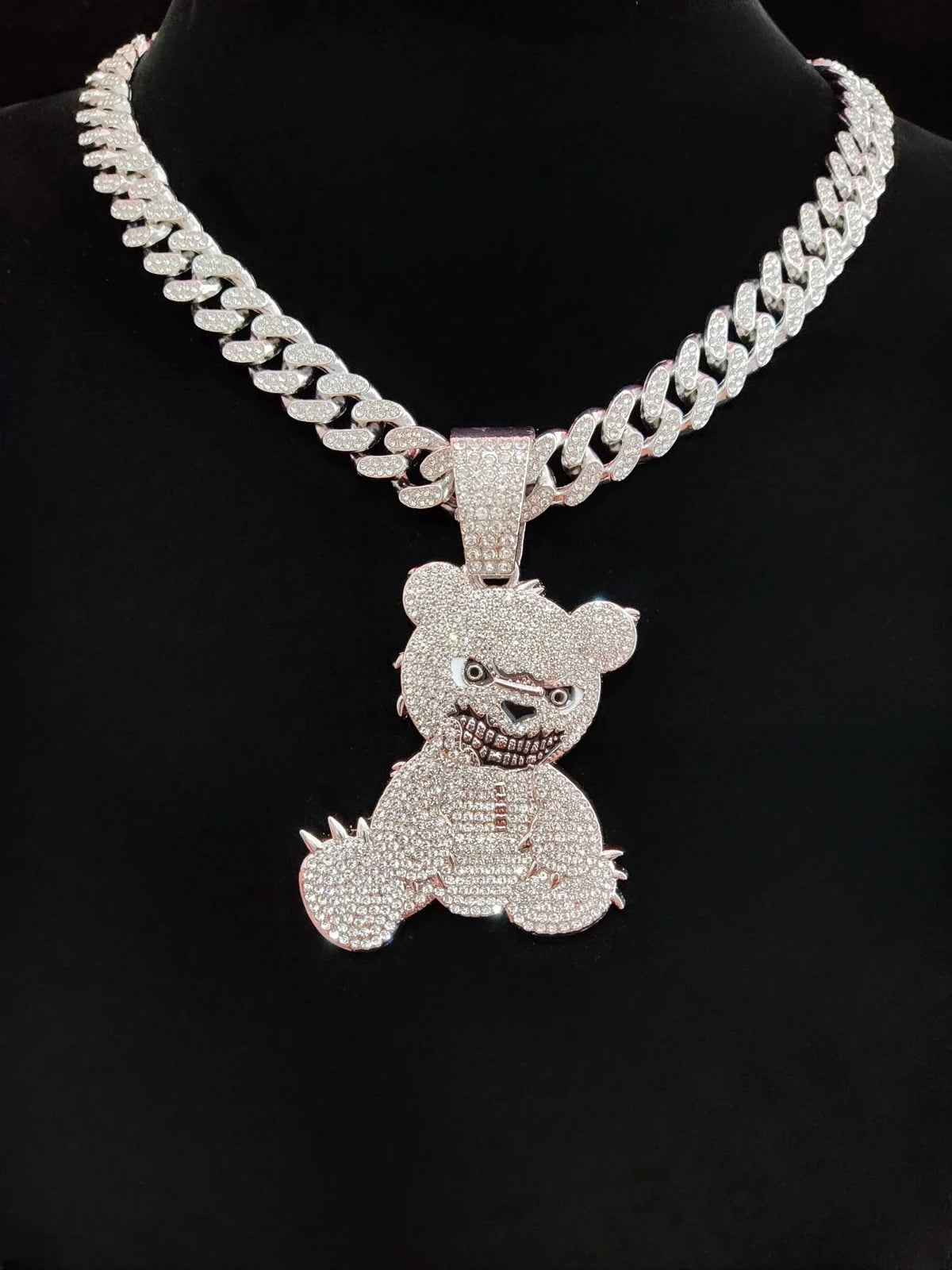 Iced Out Bear Pendant Necklace Chain — Gold or Silver