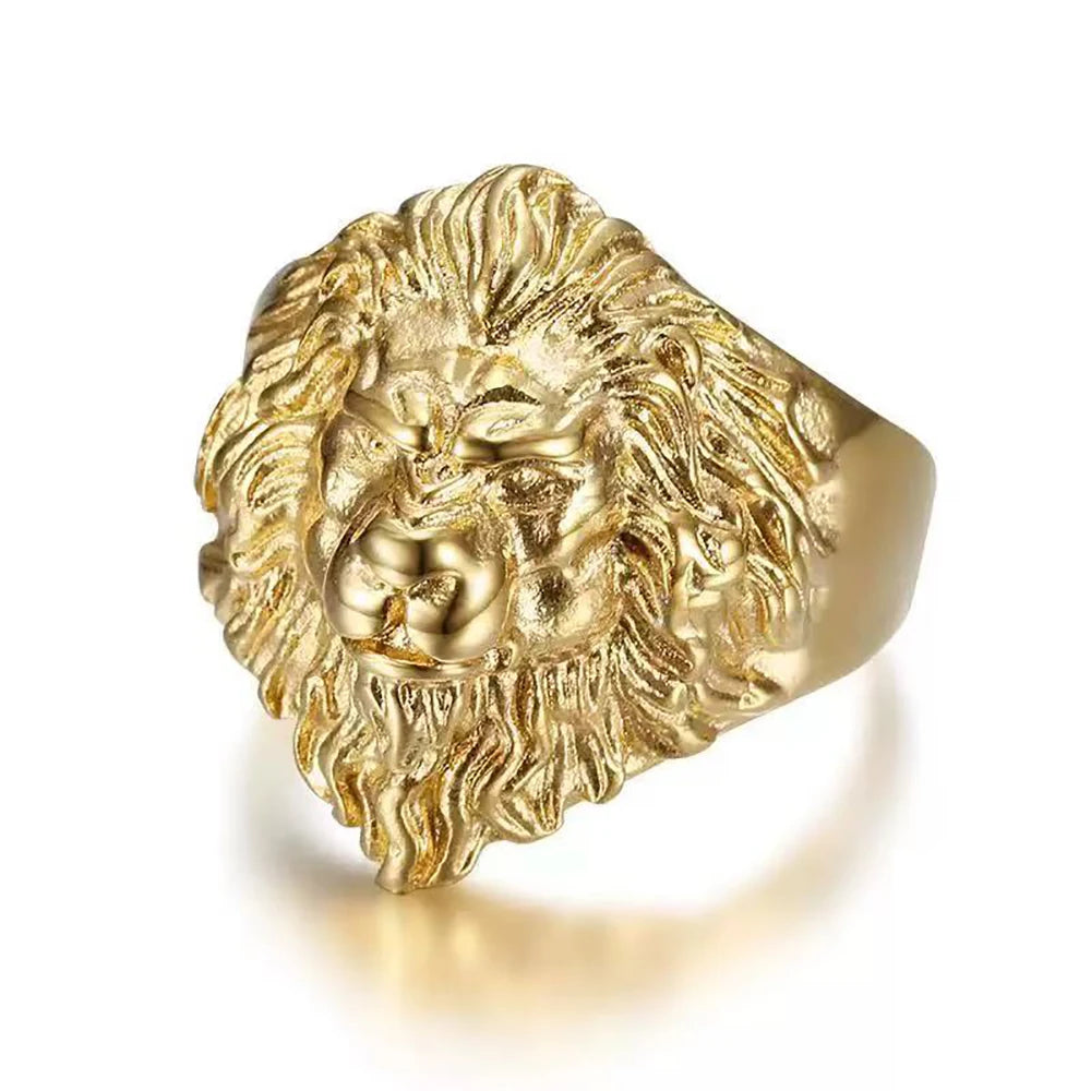 Lion Head Ring Gold Silver 3D Animal Band — Stainless Steel