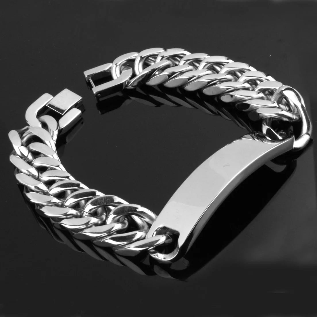 Polished Curb Chain ID Bracelet 15mm — 316L Stainless Steel