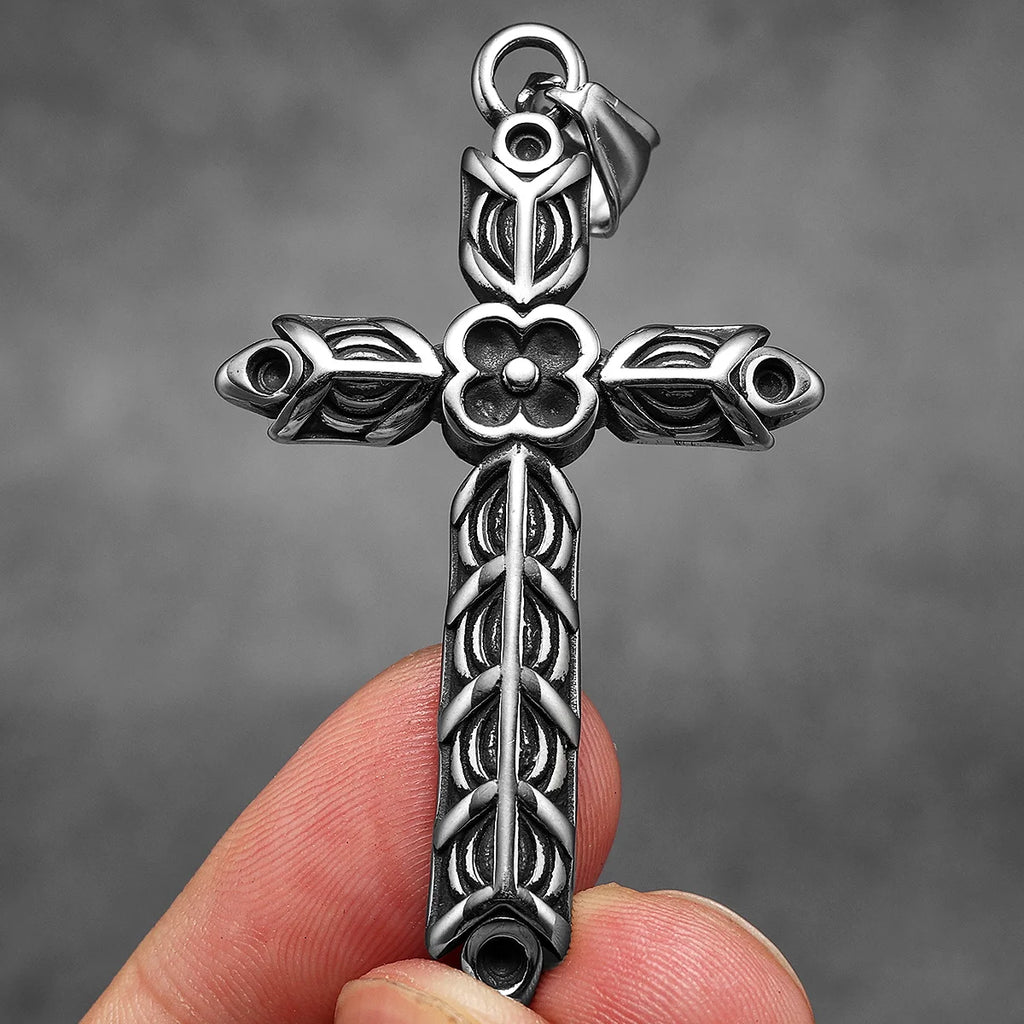 Engraved Cross Stainless Steel Pendant Necklace