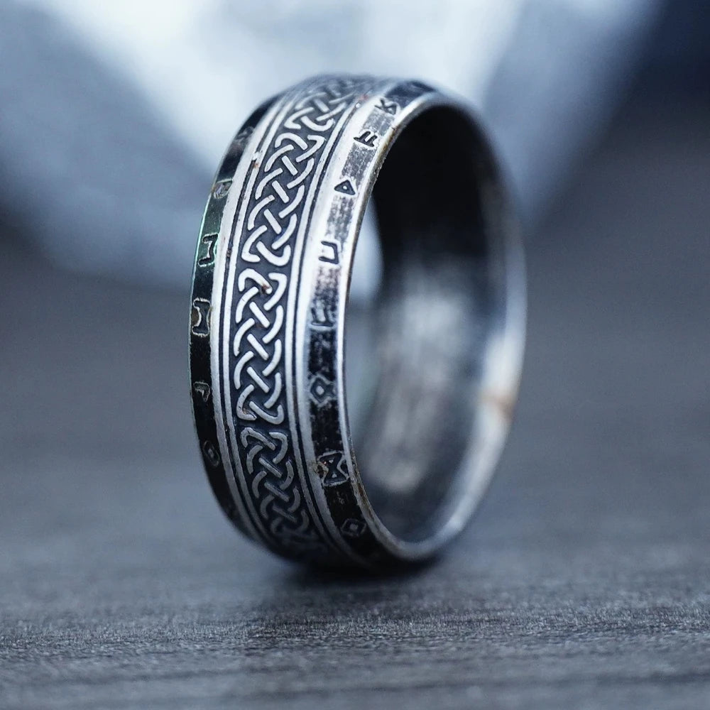 Viking Runes Celtic Knot Ring — Stainless Steel