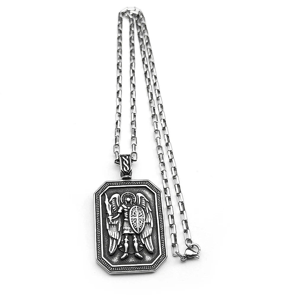 Archangel Michael Shield Pendant — Silver-Tone