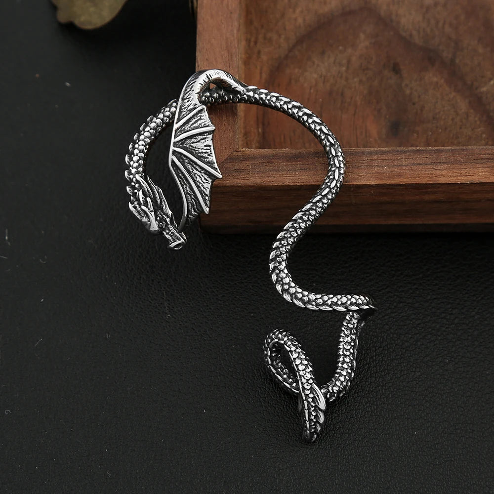 Dragon Steel Earrings Vintage Winged Punk Cuff