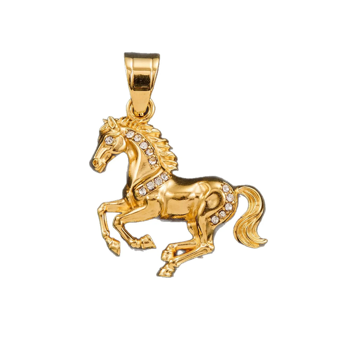 Iced Out Gold Horse Pendant Necklace — 316L Stainless Steel