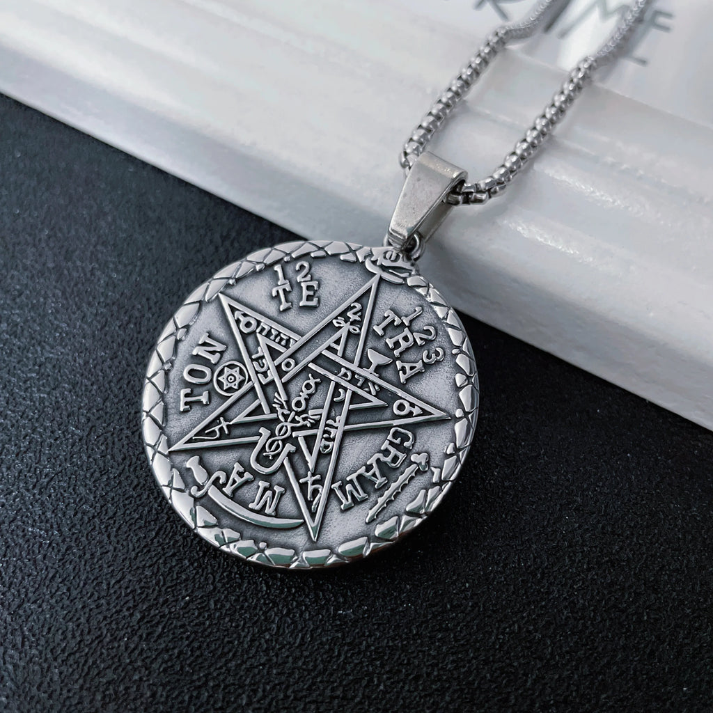 New Vintage Witchcraft Pentagram Pendant Necklace Jewish Hebrew Tetragrammaton Stainless Steel Amulet Jewelry Gift for