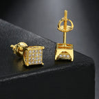 Iced Out Square Stud Earrings 5mm — Gold
