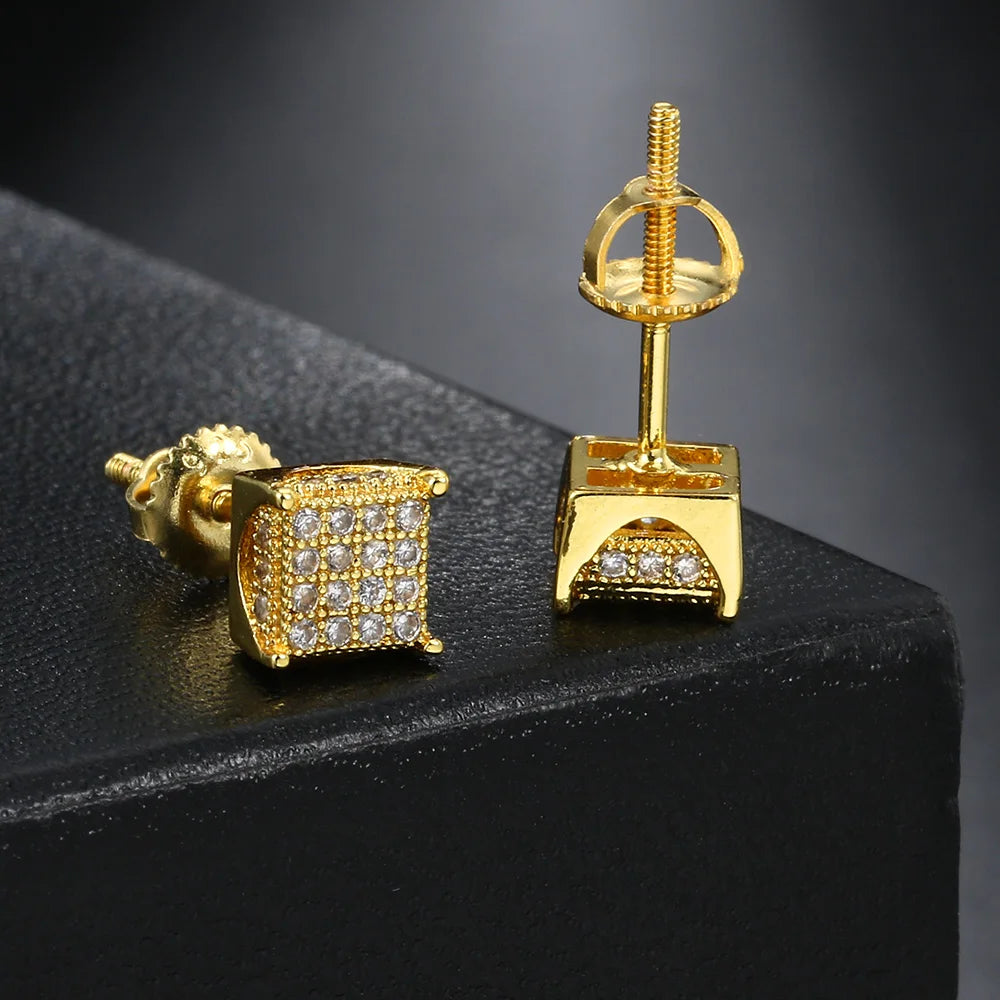 Iced Out Square Stud Earrings 5mm — Gold