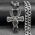 Cross Ankh Silver Pendant Retro Tiger Eye Stone