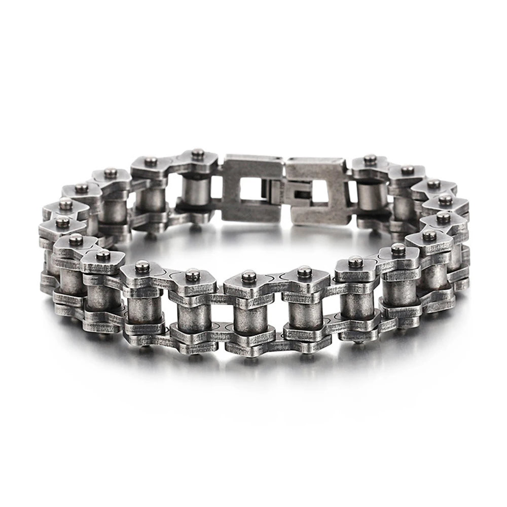 Retro Heavy Brush Stainless Steel Motorcycle Chain Bracelet 11/13MM Wide Mens Women Bike Biker Bracelets Hip-Hop Jewelry 19-23cm