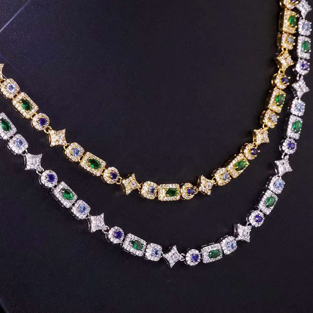 Gold Tennis Chain Necklace 6MM Colorful Rectangle