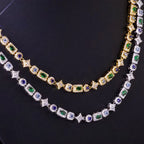 Gold Tennis Chain Necklace 6MM Colorful Rectangle