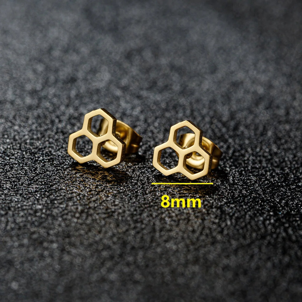 1 Pair Tiny Stainless Steel Honeycomb Earrings For Women Girl Hexagon Ear Stud Geometry Chemistry Molecular Stud Earring