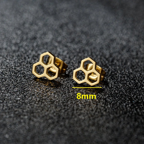 1 Pair Tiny Stainless Steel Honeycomb Earrings For Women Girl Hexagon Ear Stud Geometry Chemistry Molecular Stud Earring