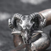 Stainless Steel Skull Ram Head Adjustable Ring