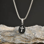 Small Natrual Stone Necklaces for Men Boys,Black Stone Stainless Steel Pendant Necklace,Hip Hop Stylish Jewelry Gifts