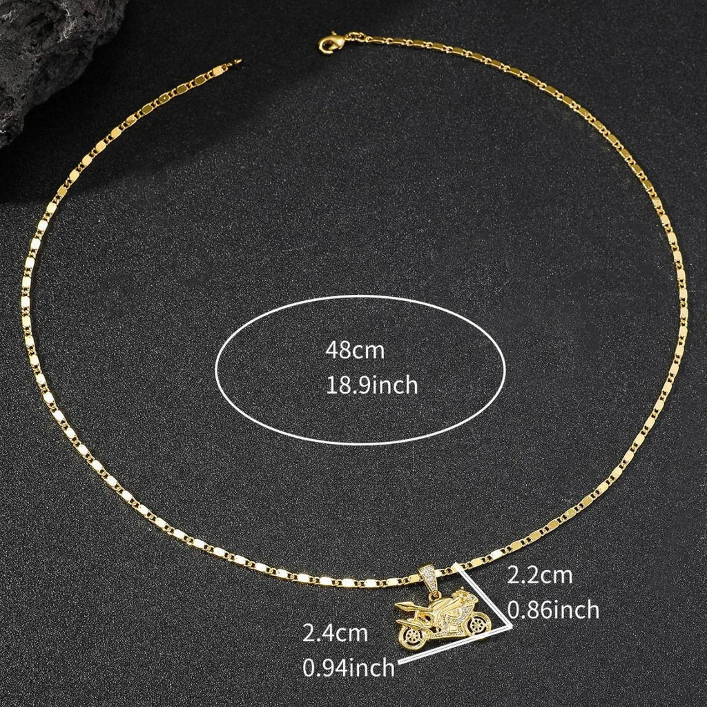 Luxury 24K 9999 Pure Gold real gold Vintage motorcycle pendant ruffian handsome men's necklace