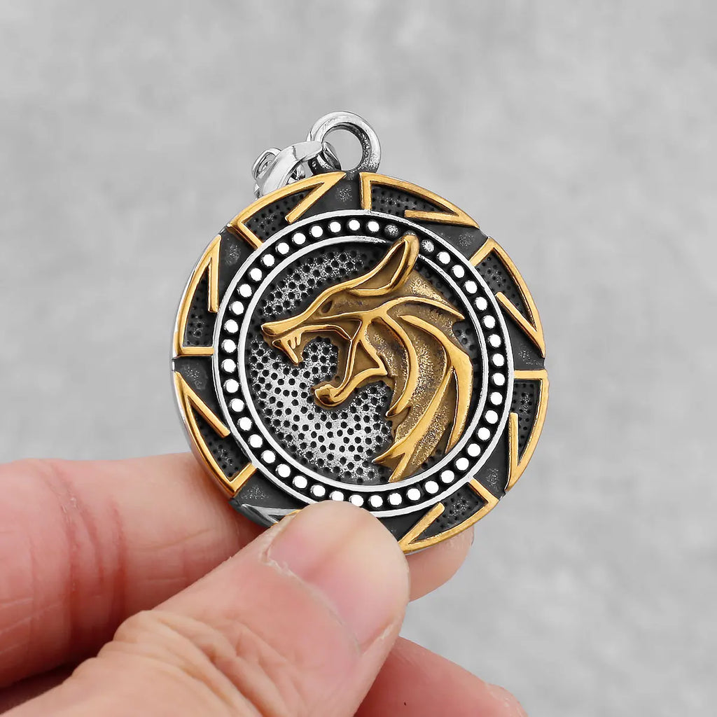 Mens Vintage Viking Wolf Pendant Runes Necklace Punk Street Rock Nordic Stainless Steel Odin Wolf Head Necklace Fashion