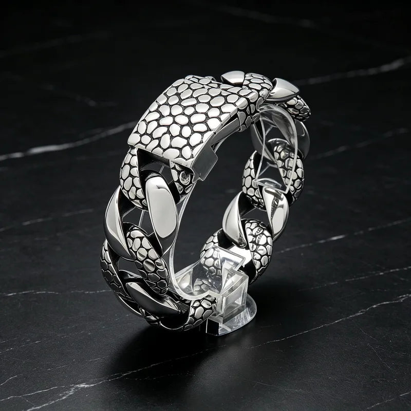 Snake Scale Cuban Link Bracelet 25mm — Heavy, Stainless Steel